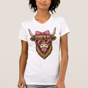 Cute Highland Cow with Pink Heart Glasses Vector_1 T-Shirt