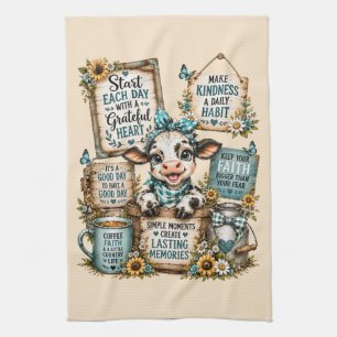 Cute Highland Cow With Sayings/Christian Kitchen Towel