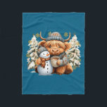 Cute Highland Cow With Snowman Hot Cocoa Christmas Fleece Blanket<br><div class="desc">Cute Highland Cow With Snowman Hot Cocoa Christmas Trees Long Sleeve</div>