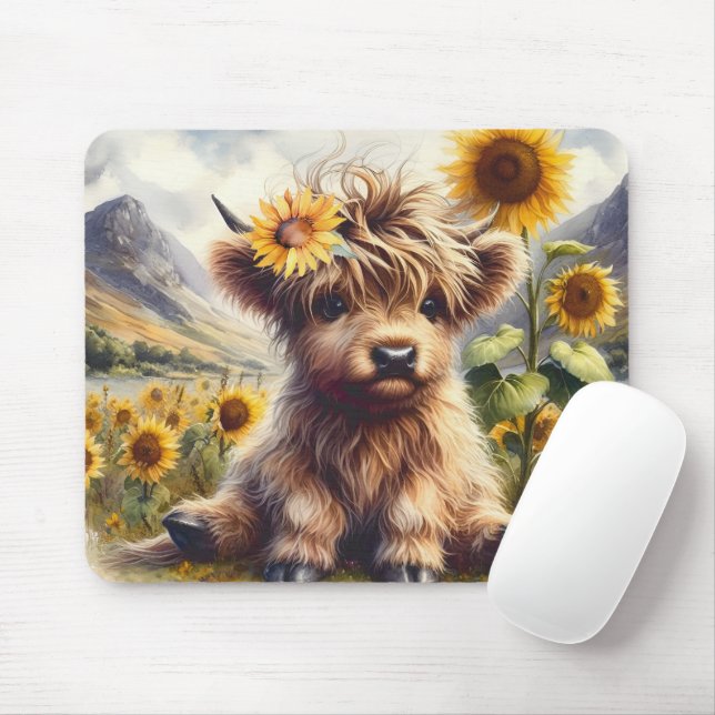 Cute Highland Cow With Sunflowers Mouse Pad (With Mouse)