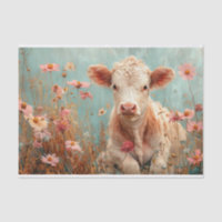 Cute Highland Cow with Wildflowers for Decoupage