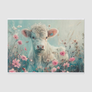 Cute Highland Cow with Wildflowers for Decoupage Tissue Paper