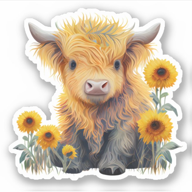 Cute Highland Cow Yellow Sunflower Custom Vinyl (Front)