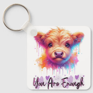 Cute Highland Cow - You Are Enough Keychain