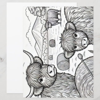 Cute Highland Cows Colouring Page 