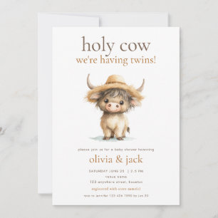 Cute Highland Holy Cow Havng Twins Invitation