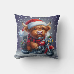 Cute Highland motor Christmas Cow  Throw Pillow