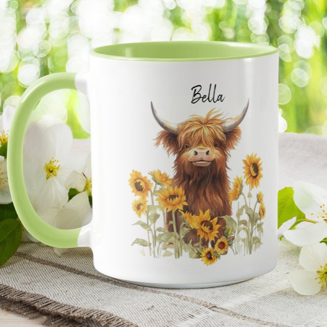 Cute Highland Scottish Cow Sunflowers Floral  Mug (Creator Uploaded)