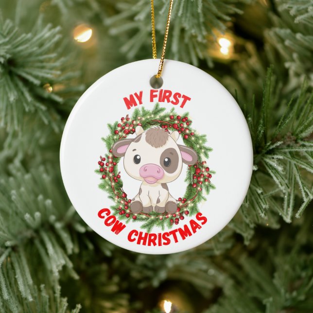  Cute Highlander Cow My First Merry Christmas   Ceramic Ornament (Tree)