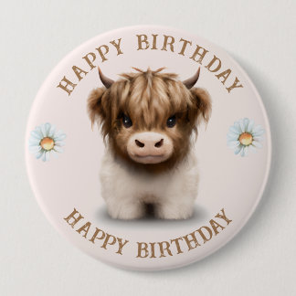 Cute Highlands Scottish Cow 4 Inch Round Button