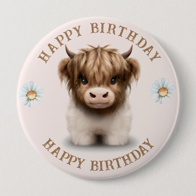 Cute Highlands Scottish Cow 4 Inch Round Button (Front)