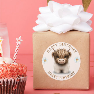 Cute Highlands Scottish Cow Classic Round Sticker