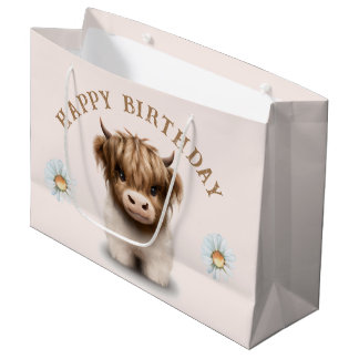 Cute Highlands Scottish Cow Large Gift Bag