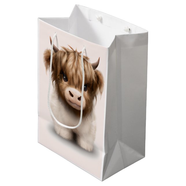 Cute Highlands Scottish Cow Medium Gift Bag (Front Angled)