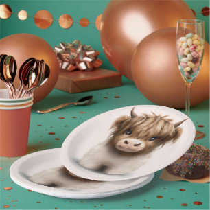 Cute Highlands Scottish Cow Paper Plate