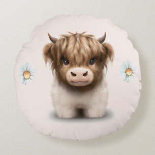 Cute Highlands Scottish Cow Round Pillow