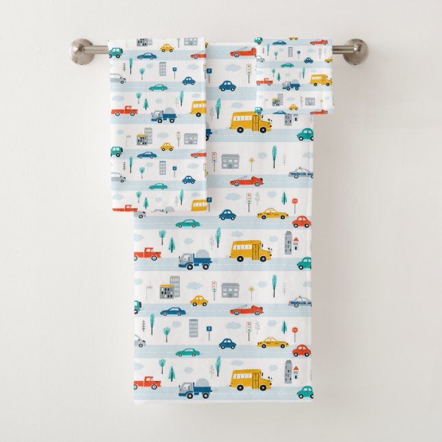 Cute Highway Vehicle Pattern Bath Towel Set (Insitu)