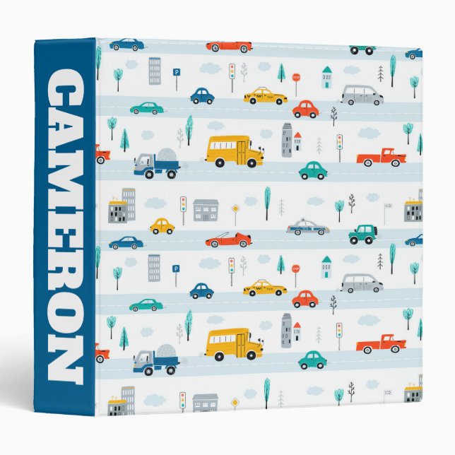 Cute Highway Vehicle Pattern Binder (Front/Spine)