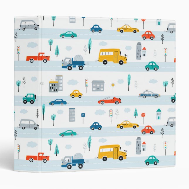 Cute Highway Vehicle Pattern Binder (Front/Spine)