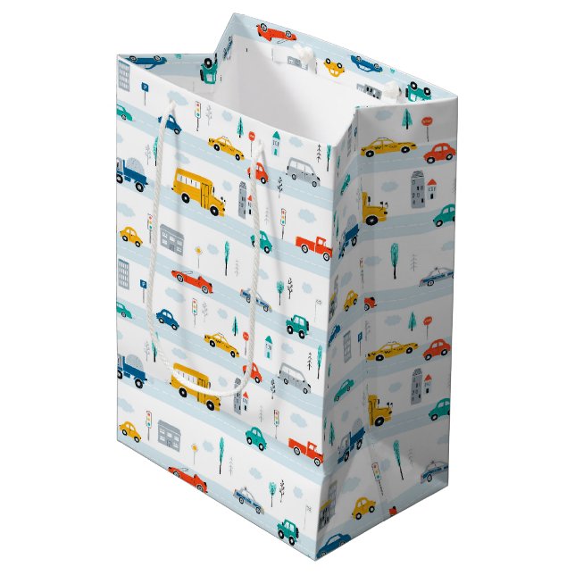 Cute Highway Vehicle Pattern Medium Gift Bag (Front Angled)