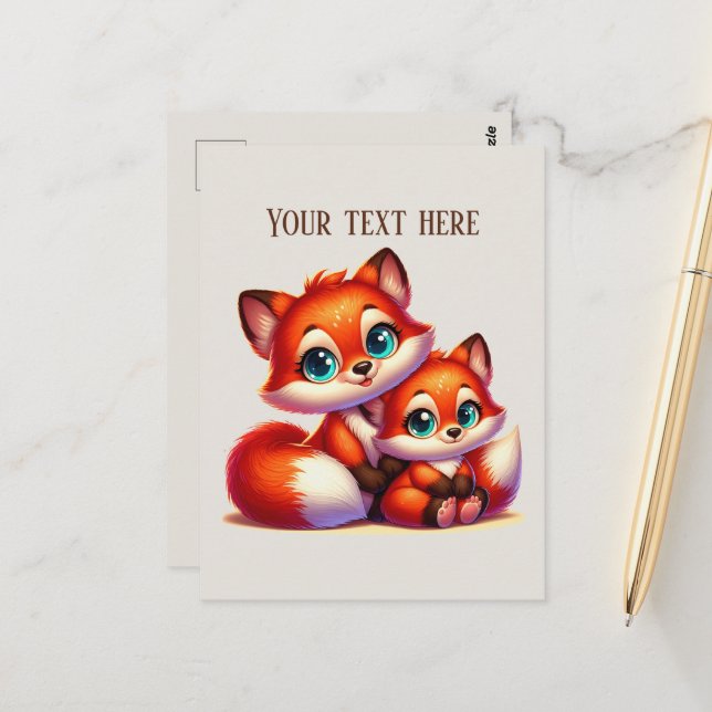 Cute hiking fox lovers customizable  postcard (Front/Back In Situ)