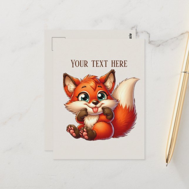 Cute hiking fox lovers customizable  postcard (Front/Back In Situ)