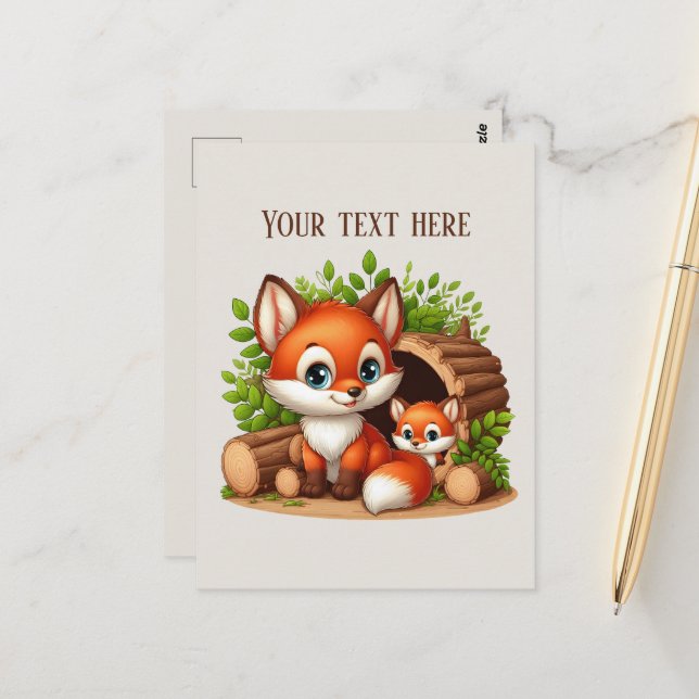 Cute hiking fox lovers customizable  postcard (Front/Back In Situ)