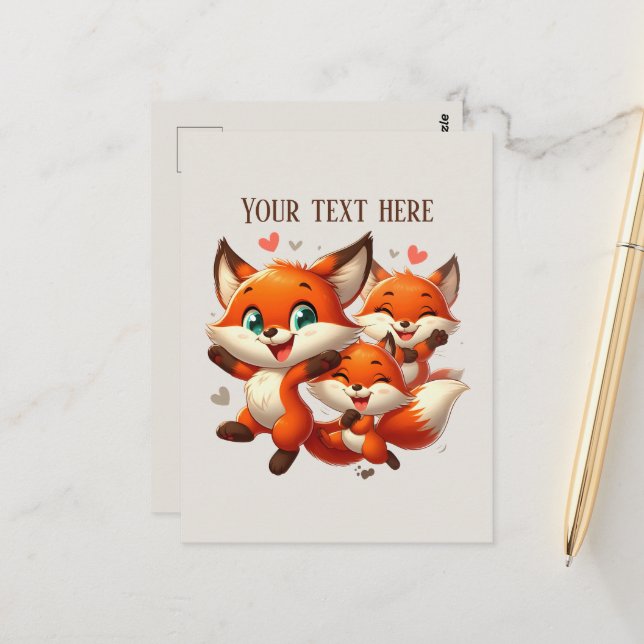 Cute hiking fox lovers customizable  postcard (Front/Back In Situ)