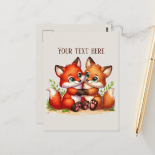 Cute hiking fox lovers customizable postcard