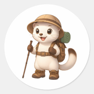 Cute Hiking Okojo Sticker – Japanese Stoat Adventu