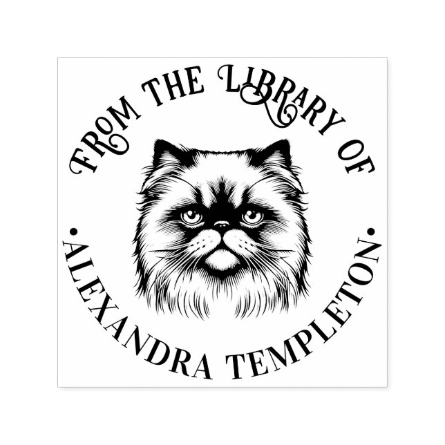 Cute Himalayan Cat Face Library Book Name Self-inking Stamp (Design)