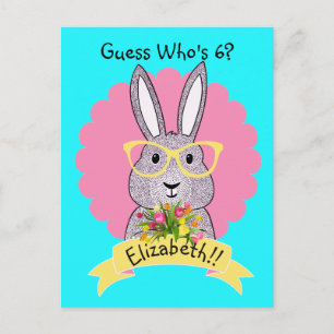 Cute Hip Bunny with Glasses Birthday Invitation Postcard