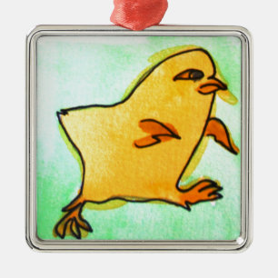 Cute hip Easter chick retro illustration Metal Ornament