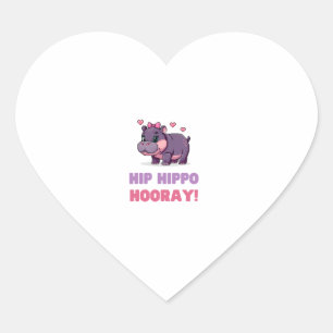 Cute HIP HIPPO HOORAY MOO DENG Cartoon Animal Adve Heart Sticker