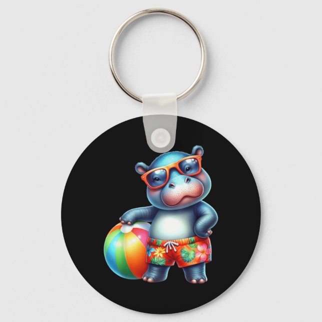 Cute Hip Summer Vacation Beach Ball Keychain (Front)