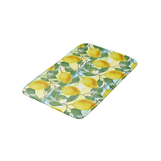 Cute Hip Tropical Summer Lemon Fruit Pattern Bath Mat (Angled)