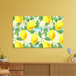 Cute Hip Tropical Summer Lemon Fruit Pattern Canvas Print