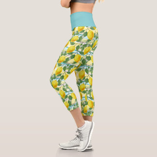 Cute Hip Tropical Summer Lemons Fruit Pattern Capri Leggings