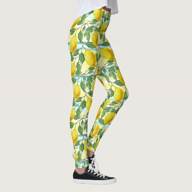 Cute Hip Tropical Summer Lemons Fruit Pattern Leggings (Right)