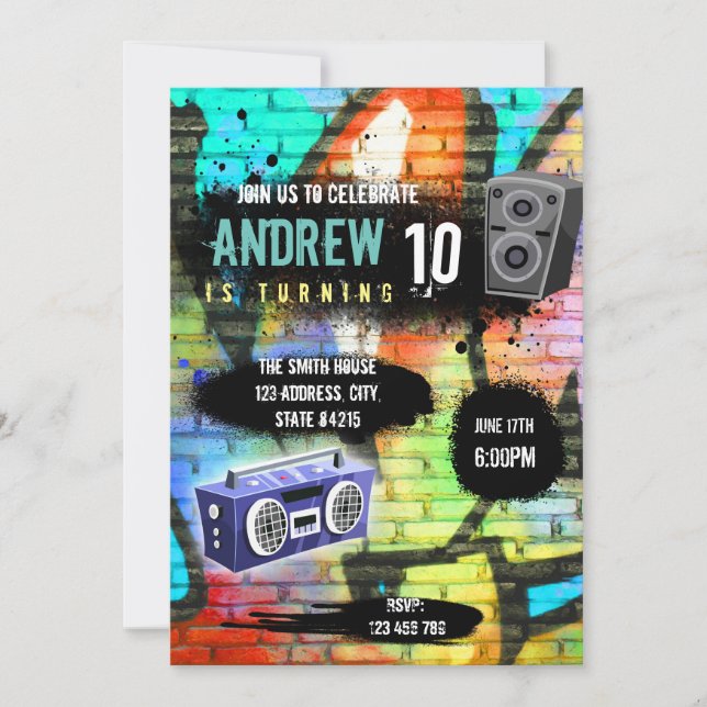 Cute hiphop party theme invitation (Front)