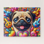 Cute Hippie Pug Jigsaw Puzzle<br><div class="desc">Cute Hippie Pug
Art/illustration
colorful
customizable</div>