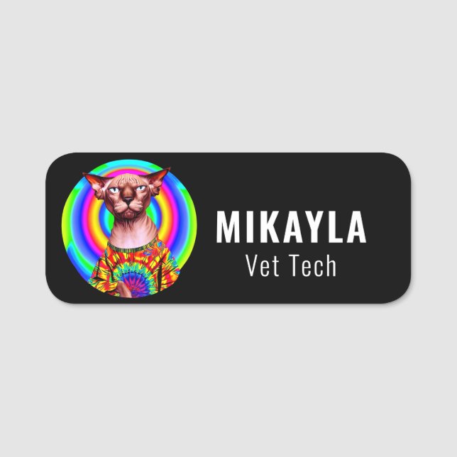 Cute Hippie Sphinx Cat Name Tag (Front)