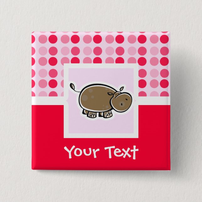 Cute Hippo 2 Inch Square Button (Front)