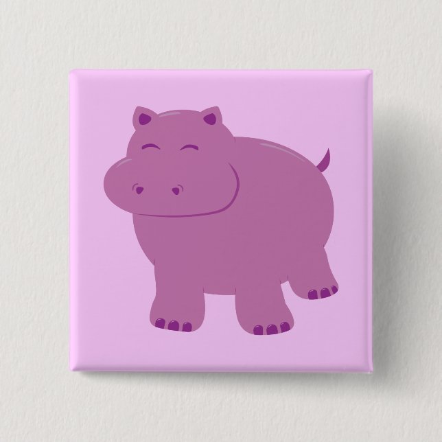 Cute Hippo 2 Inch Square Button (Front)