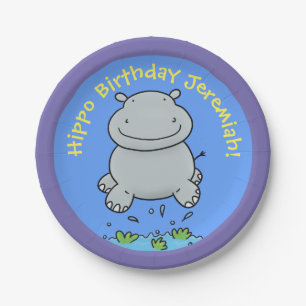 Cute hippo baby personalized birthday cartoon paper plate