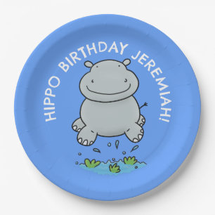 Cute hippo baby personalized cartoon birthday paper plate