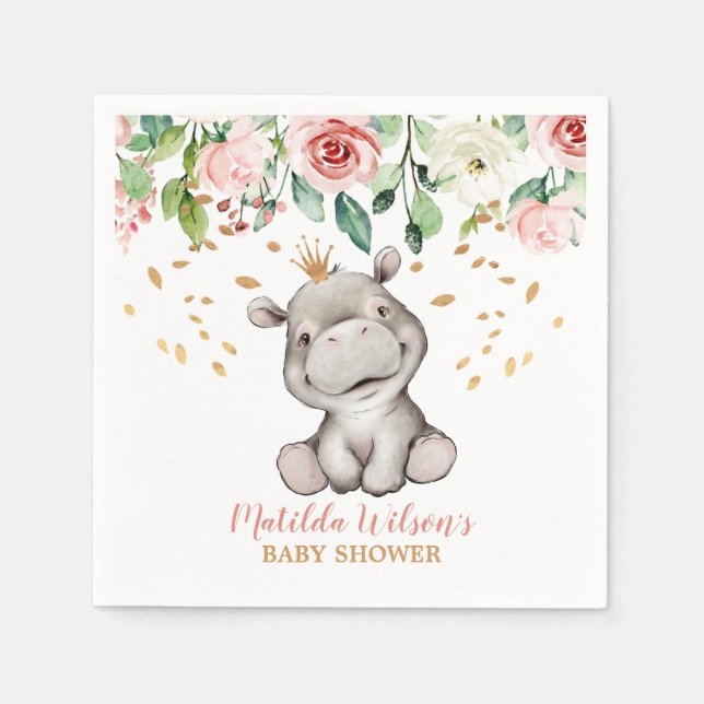 Cute Hippo Baby Shower Napkins (Front)