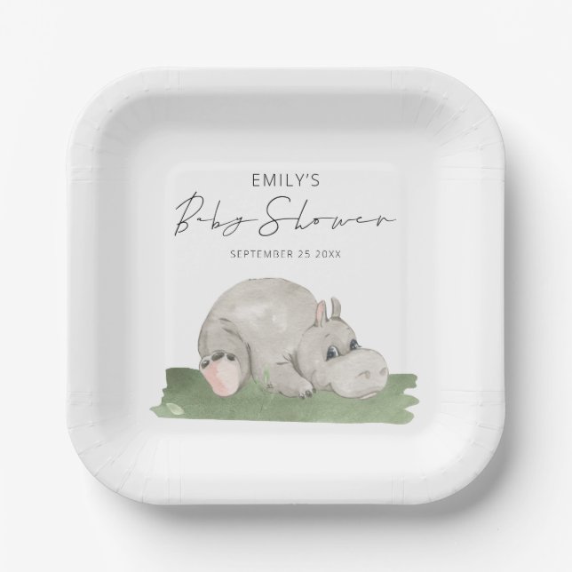 Cute Hippo Baby Shower Napkins Paper Plate (Front)