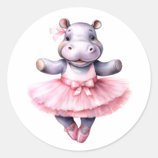 Cute hippo ballerina dancing ballet classic round sticker