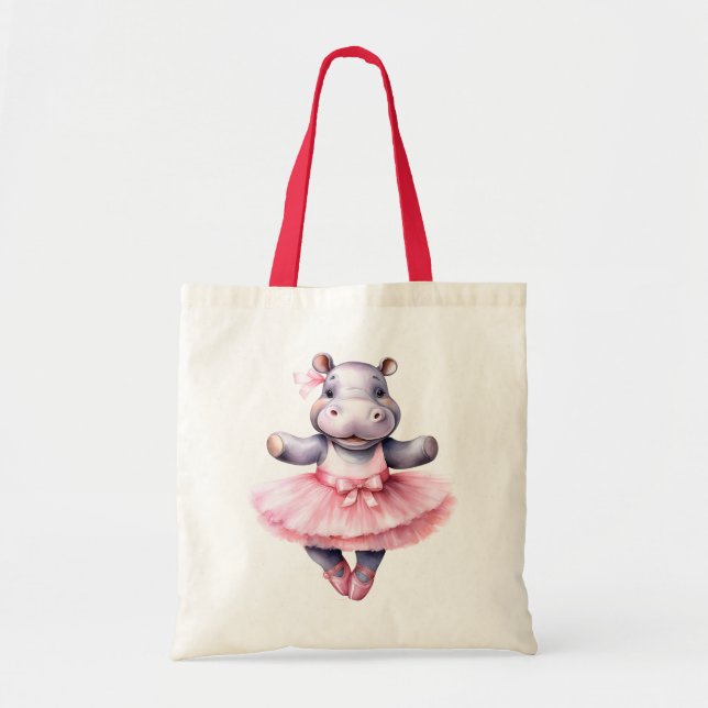Cute hippo ballerina dancing ballet tote bag (Front)